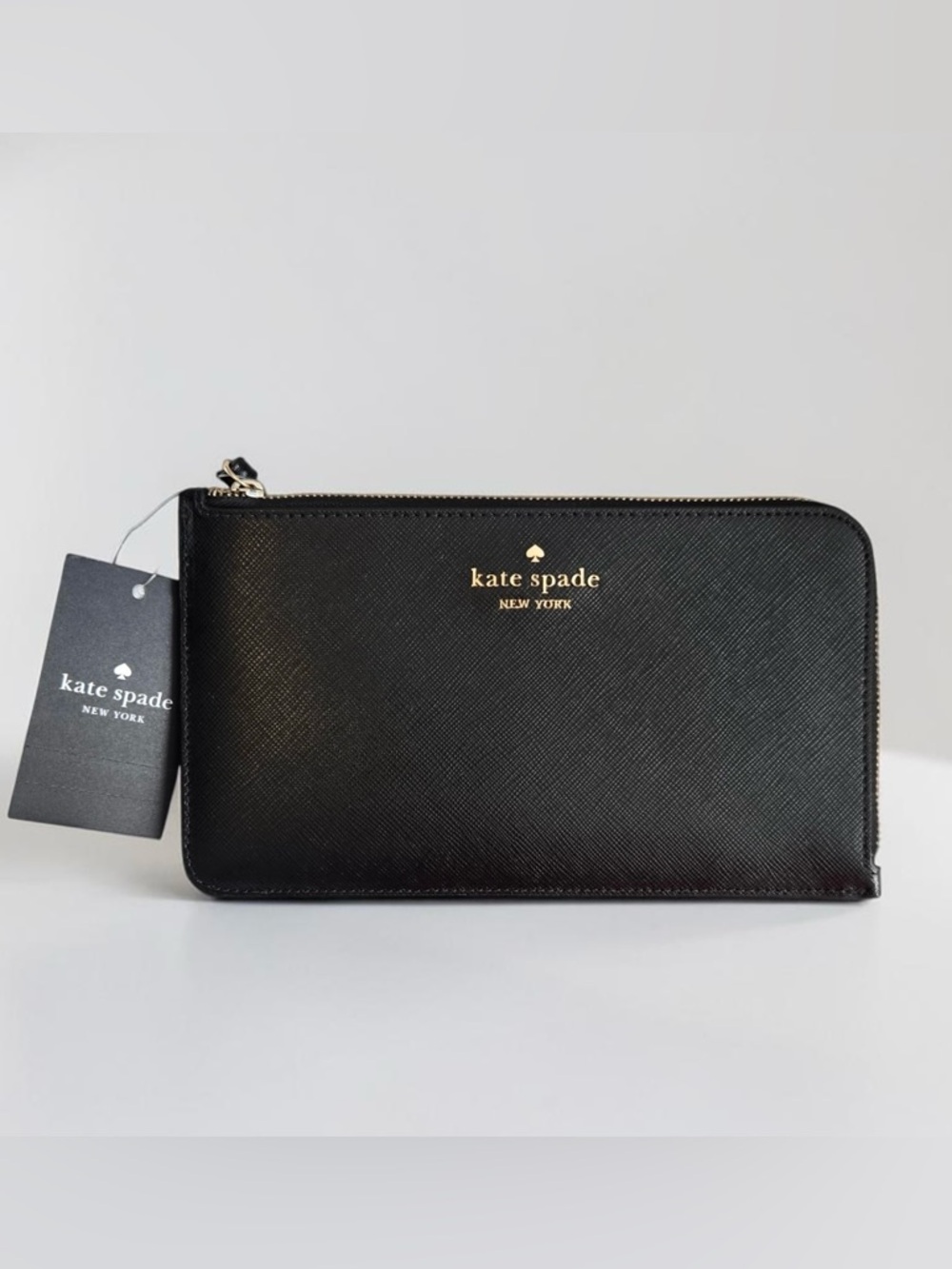 kate spade Black Zip Around Wallet with Gold Logo